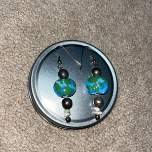 GLOBE BEAD DANGLE WORLD MAP EARTHY STONE EARRINGS